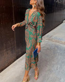 Retro V-Neck Long Sleeve Dress