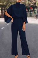 Chic Stand Collar Overall with Slit Sleeves