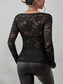 Chic V-Neck Lace Long Sleeve Top