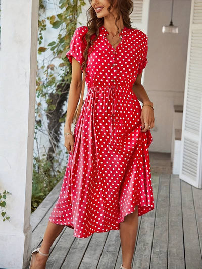 V-Neck Polka Dot A-Line Dress