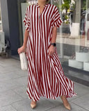 V-Neck Striped Print Top for Women - Night Shine