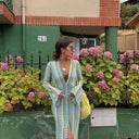 Chic Striped Patterned Crochet Maxi Dress