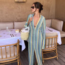 Chic Striped Patterned Crochet Maxi Dress