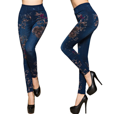 Floral Denim High-Waisted Leggings for Women