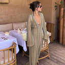 Chic Striped Patterned Crochet Maxi Dress