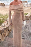 Chic Off-the-Shoulder Knit Maxi Dress