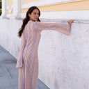 Chic Striped Patterned Crochet Maxi Dress
