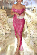 Chic Off-Shoulder Maxi Dress with Slit