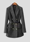 Chic Tweed Blazer Coat for Women - Double-Breasted with Belted Design
