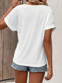 V-Neck T-Shirt with Eyelet Button Accents