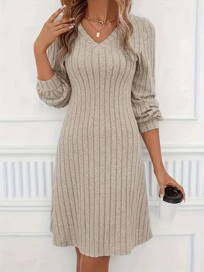 Chic V-Neck Ribbed Dress for Every Occasion