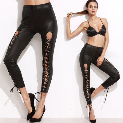 Women's Cut-Out Leggings with Adjustable Lacing