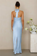 Chic Satin Maxi Dress with High Neck Design