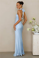 Chic Satin Maxi Dress with High Neck Design