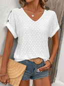 V-Neck T-Shirt with Eyelet Button Accents
