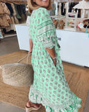 Chic V-Neck Half Sleeve Printed Dress