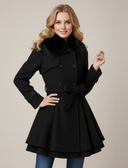 Chic Double-Breasted Belted Coat with Faux Fur Collar for Stylish Occasions