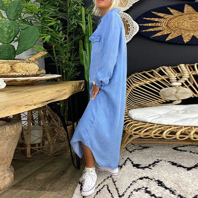 Classic Women's Solid Color Denim Dress