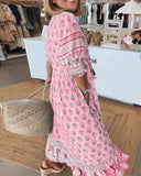 Chic V-Neck Half Sleeve Printed Dress