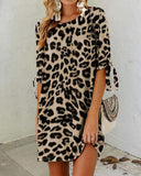 Chic Leopard Print Mid-Length Sleeve Dress