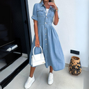 Denim Midi Dress with Pocket Design