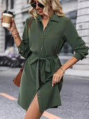 Chic Long Sleeve V-Neck Shirt Dress with Belt