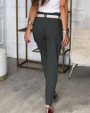 Patchwork Trousers with Statement Belt