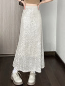 Sequin Maxi Skirt with Elastic Waistband