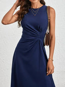 Chic Dark Blue Midi Dress for Effortless Elegance
