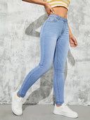High-Waisted Skinny Fit Jeans in Light Wash