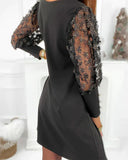 Solid Color Dress with Round Neckline & Puff Sleeves