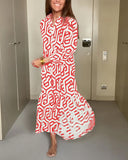 Chic Polka Dot and Geometric Pattern Dress