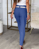 Patchwork Trousers with Statement Belt