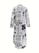 Chic Newspaper Print Shirt Dress