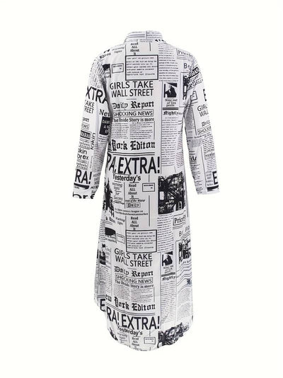 Chic Newspaper Print Shirt Dress