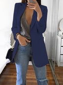 Chic Solid Color Business Blazer with Open Front