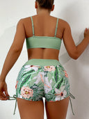 High-Waisted Floral Bikini Set in Green
