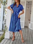 V-Neck Polka Dot A-Line Dress