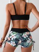 High-Waisted Floral Bikini Set in Green