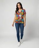 Vibrant Cat Print Women's Tee