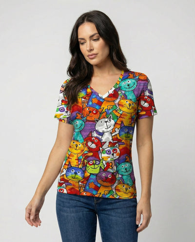 Vibrant Cat Print Women's Tee