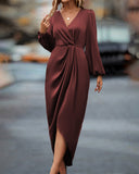 V-Neck Lantern Sleeve Dress in Chic Design