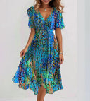 Chic Blue Midi Dress with Short Sleeves