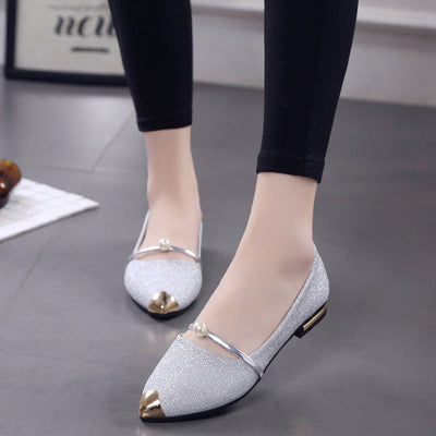 Chic Slippers with Shimmering Upper and Pearl Accents