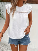 Vintage Round Neck T-Shirt with Ruffle Trim