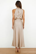 Chic Halter Neck Satin Maxi Dress
