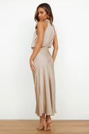 Chic Halter Neck Satin Maxi Dress