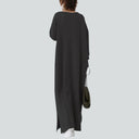 Relaxed Fit V-Neck Maxi Dress with Long Sleeves