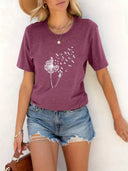 Dandelion Print Round Neck T-Shirt