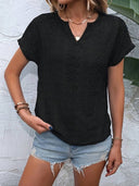 Notched Neckline T-Shirt with Eyelet Embroidery